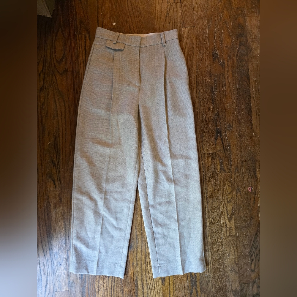 Sz 4 COS 100% Wool Lightweight Wide Leg Trousers in Tan P0019